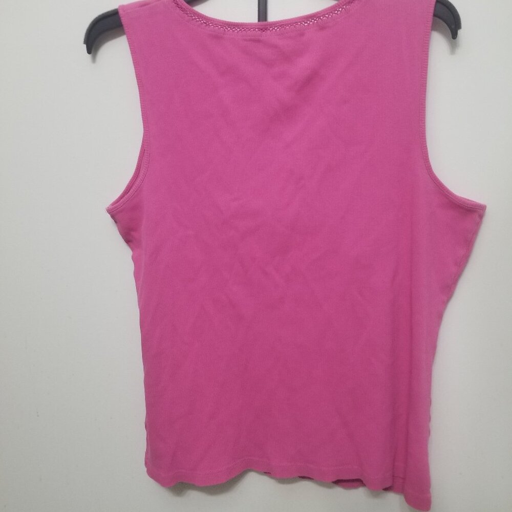 lacy-collared pink cotton Kim Rogers tank top - Picture 2 of 4